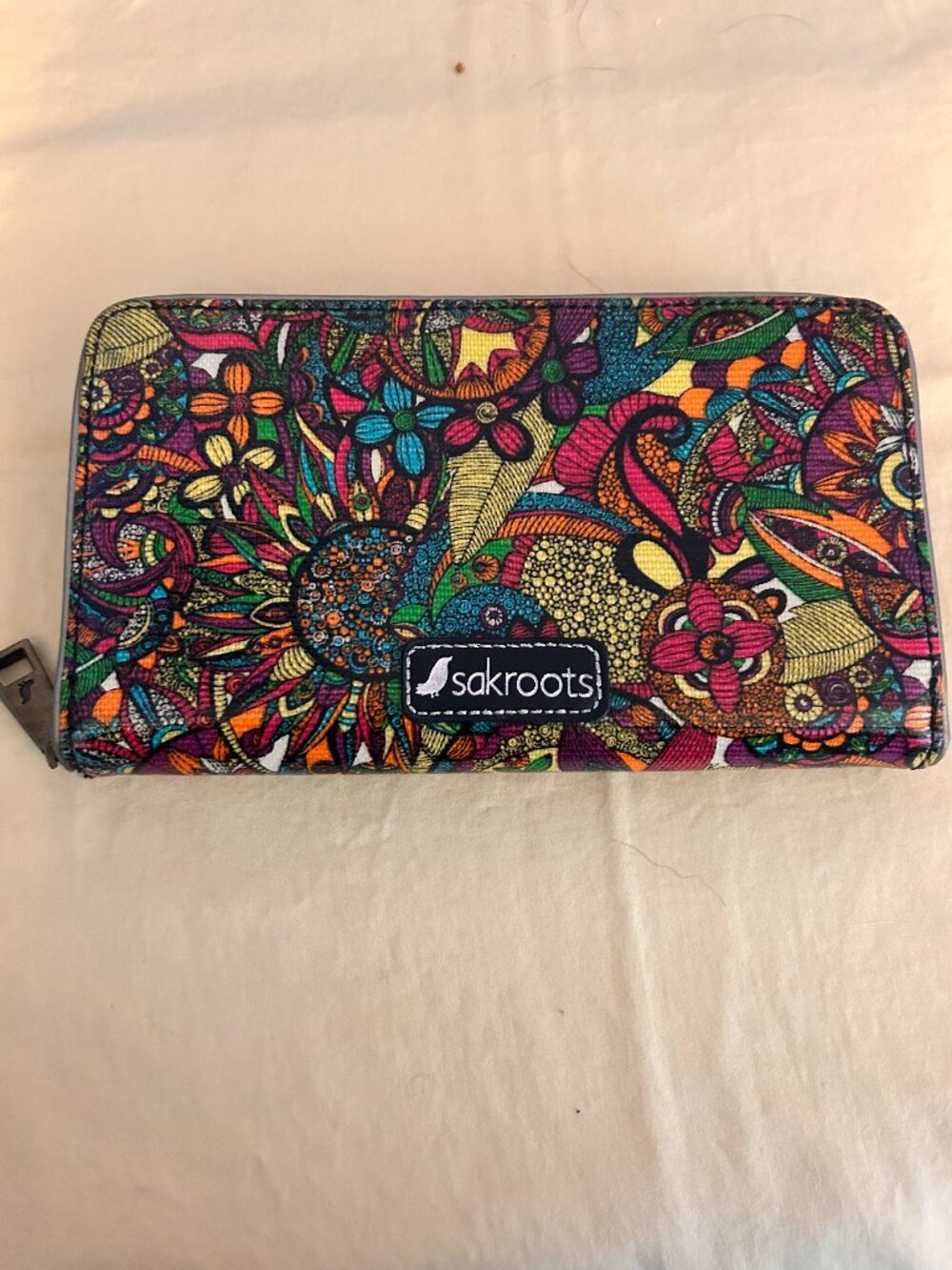 Sakroots Multicolor Floral Pattern Large Wallet with Zip Around Closure